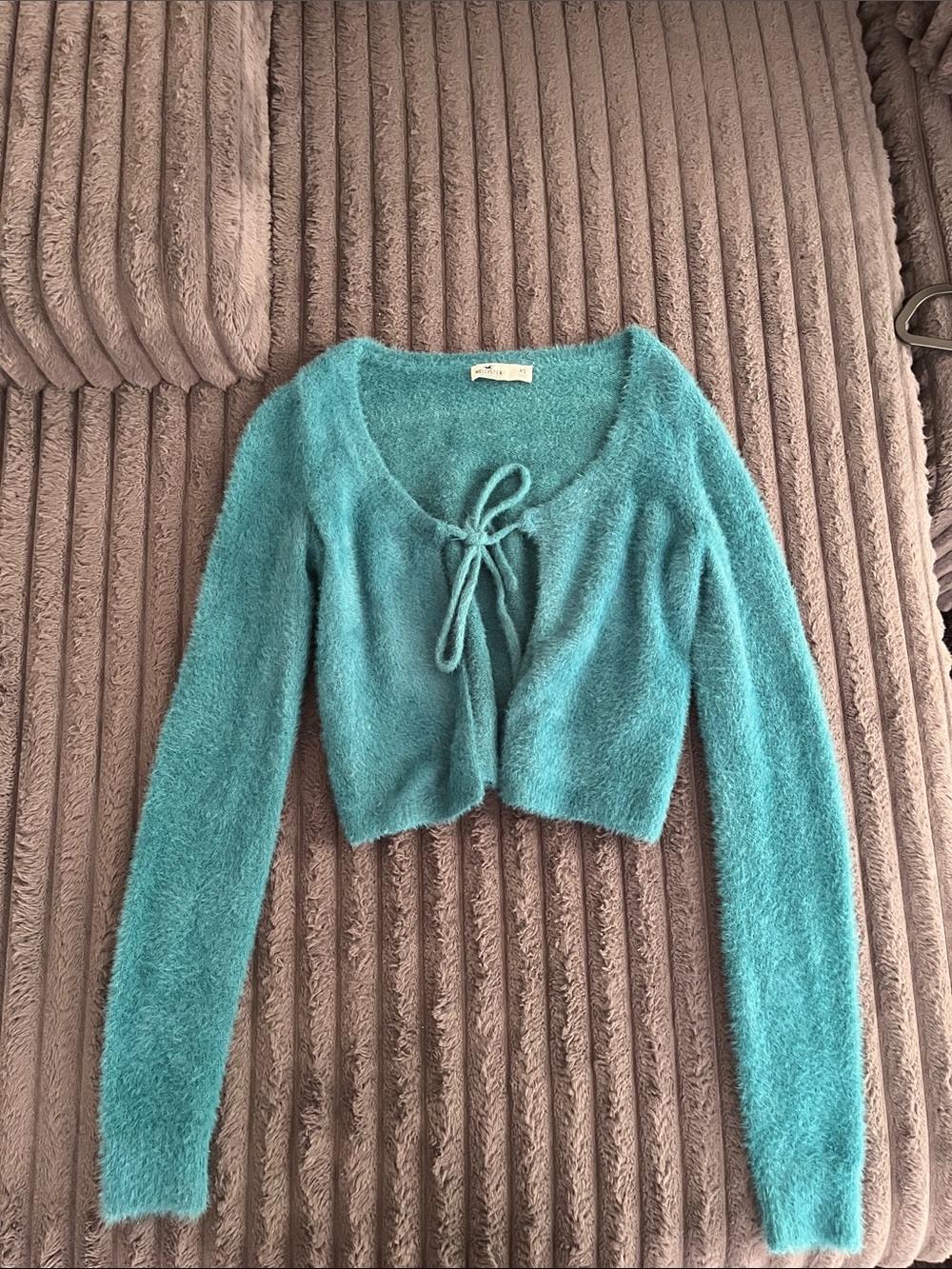 Hollister Teal Fuzzy Tie-Front Cardigan